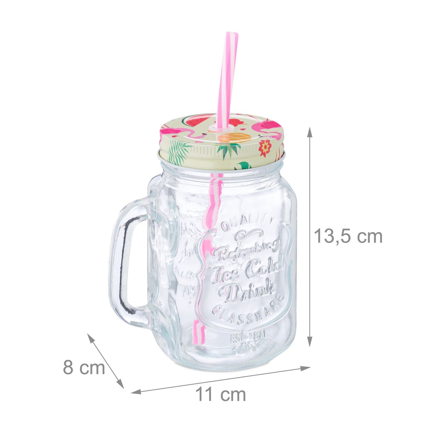 set of 8 drinking glasses with lids Flamingo