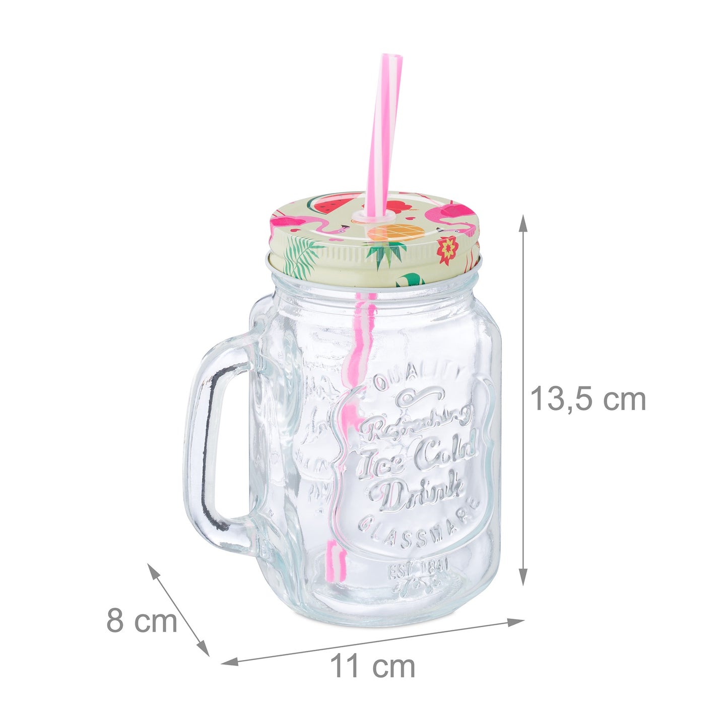 set of 8 drinking glasses with lids Flamingo