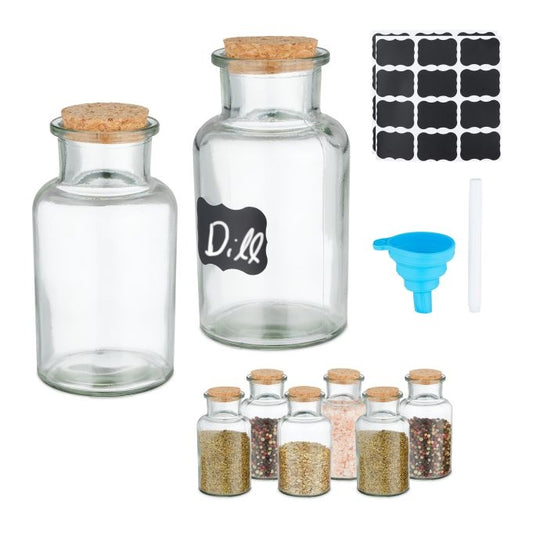 set of 8 spice jars with cork lids