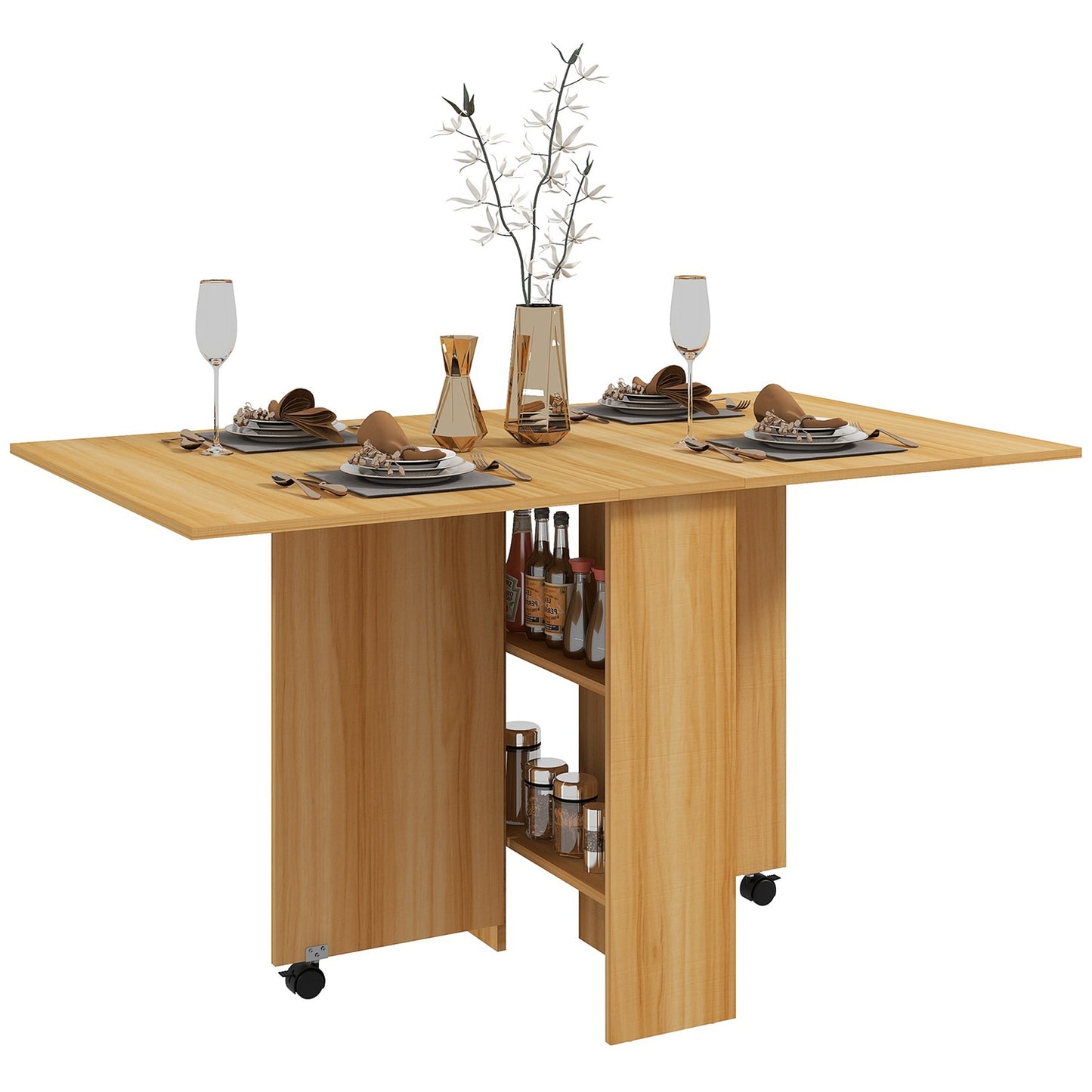 Small folding dining table, 140cm, space-saving, teak