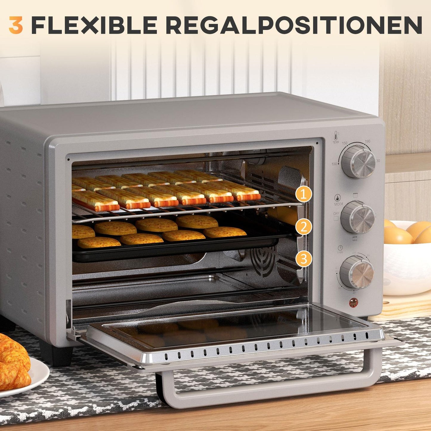 Compact 21L oven, 100°C-230°C, 3 cooking modes