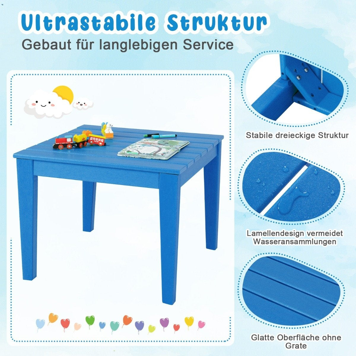 square children's table weatherproof durable play table blue 64.5 cm x 64.5 cm