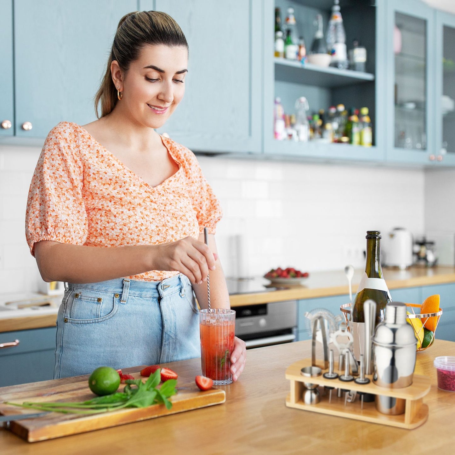 the 12-piece cocktail set with stand