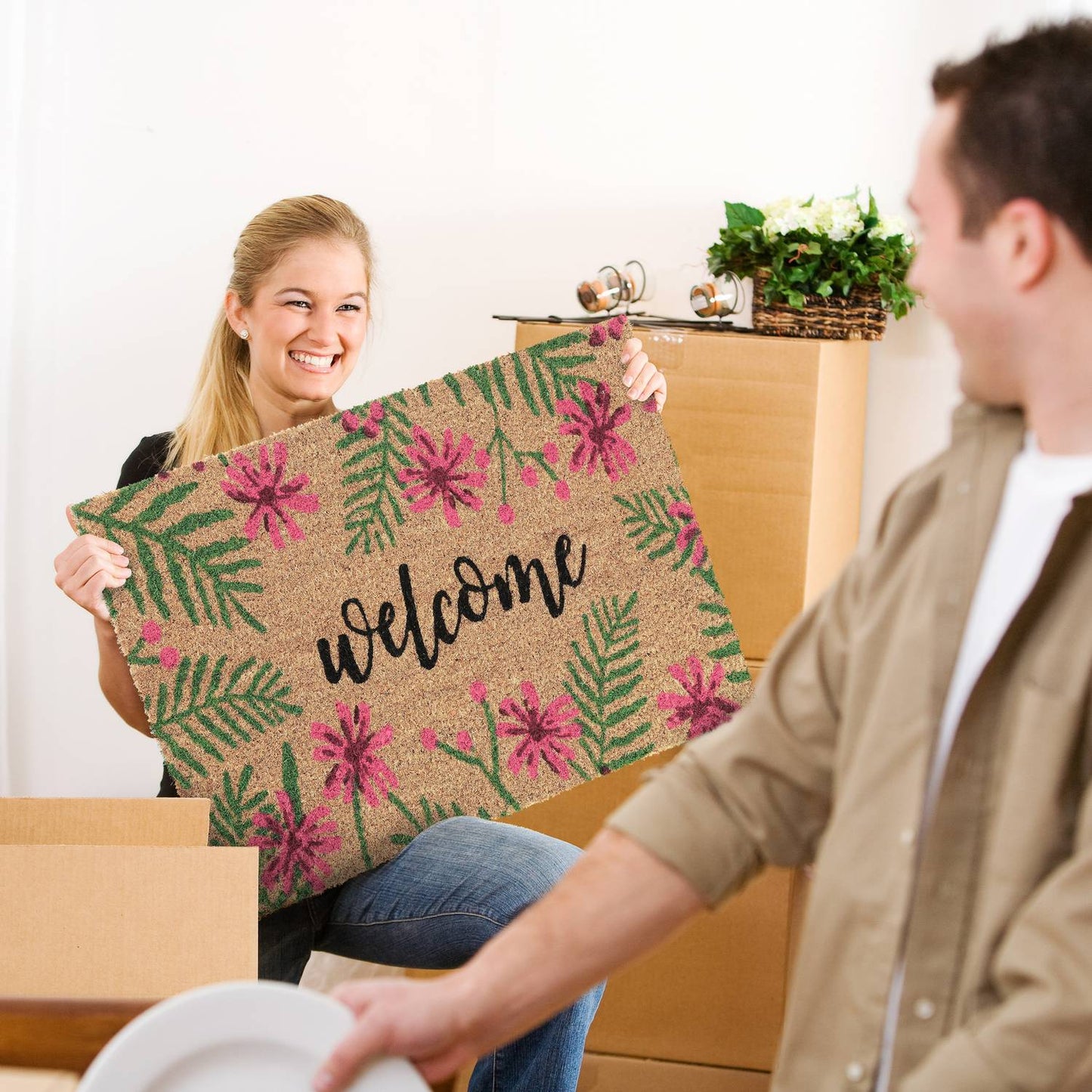 tropical welcome coir doormat